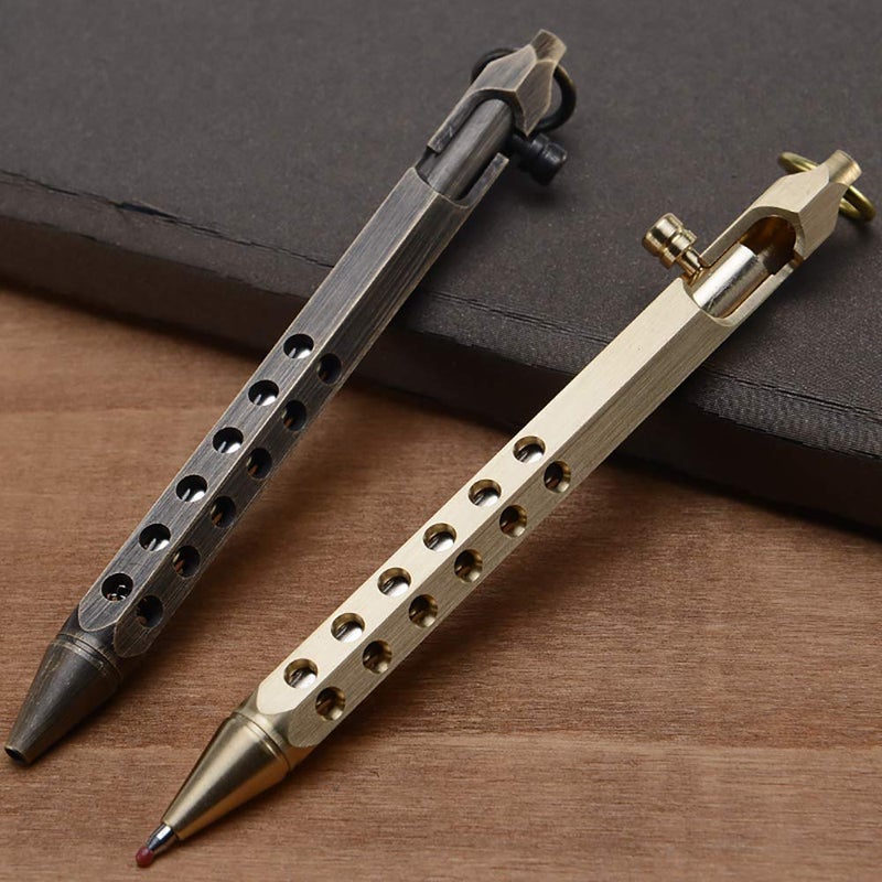 EKLOEN Six-Edge Solid Brass Pen, Bolt Action EDC Pocket Signature Pen(Brass) - Image 5